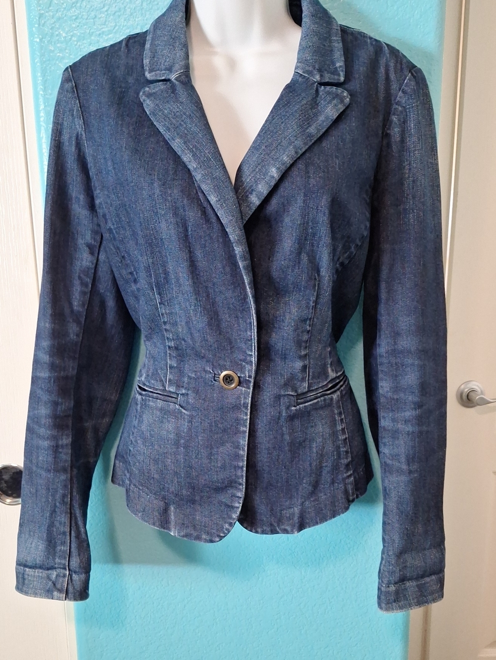 Ann Taylor LOFT Dark Blue Denim Blazer Jacket Sz 2